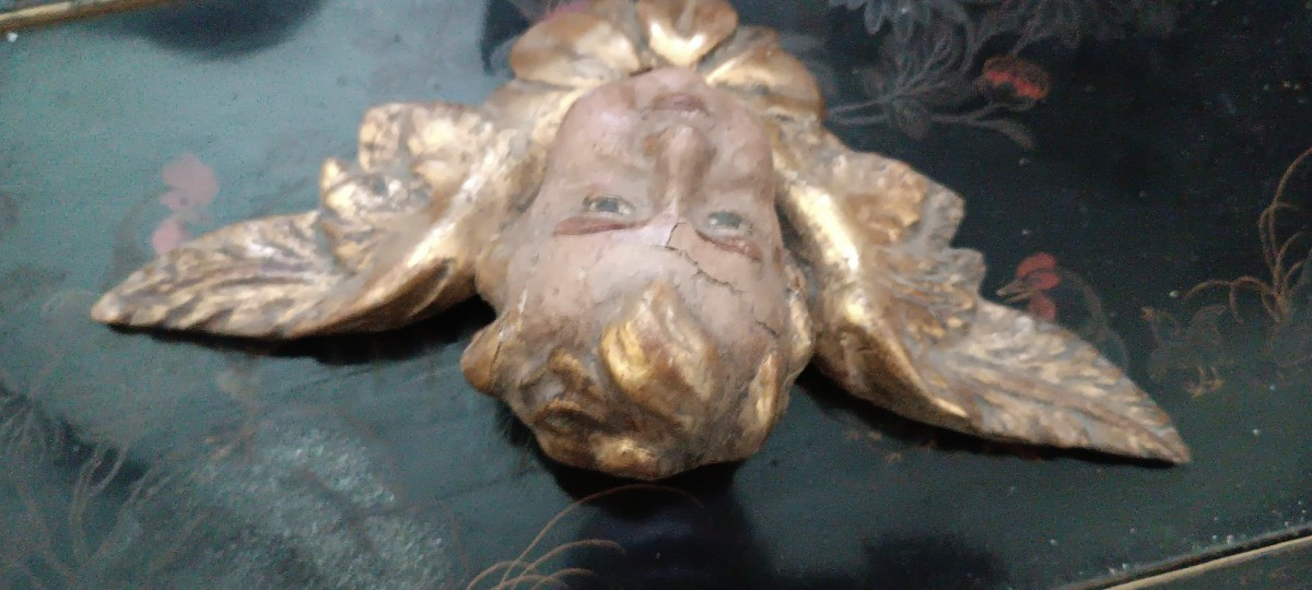 Antica scultura testa alata cherubino putto angelo-photo-2