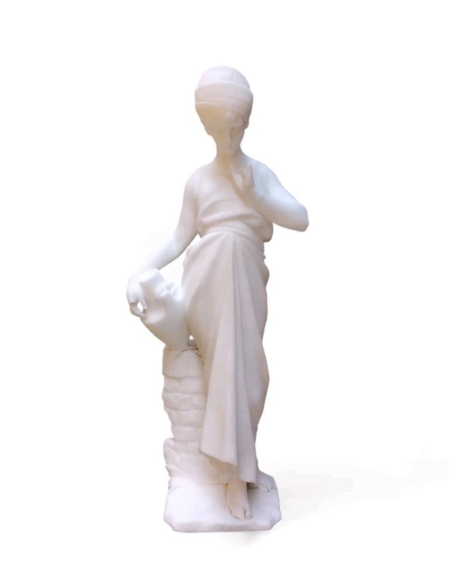 SCULTURA PRIMA METÀ DEL 900 ALABASTRO GIOVANE ACQUAIOLA AL POZZO-photo-2