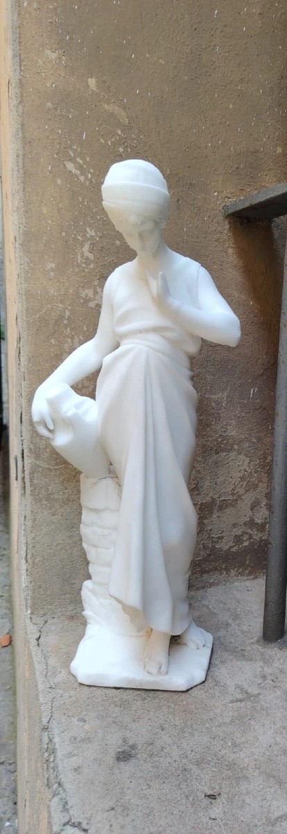 SCULTURA PRIMA METÀ DEL 900 ALABASTRO GIOVANE ACQUAIOLA AL POZZO-photo-3