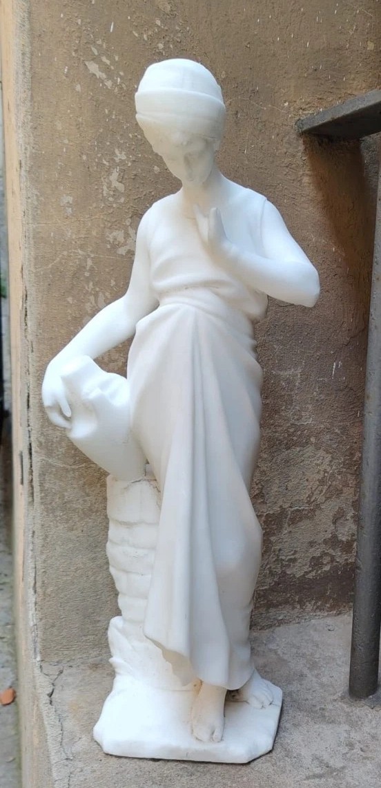 SCULTURA PRIMA METÀ DEL 900 ALABASTRO GIOVANE ACQUAIOLA AL POZZO-photo-4