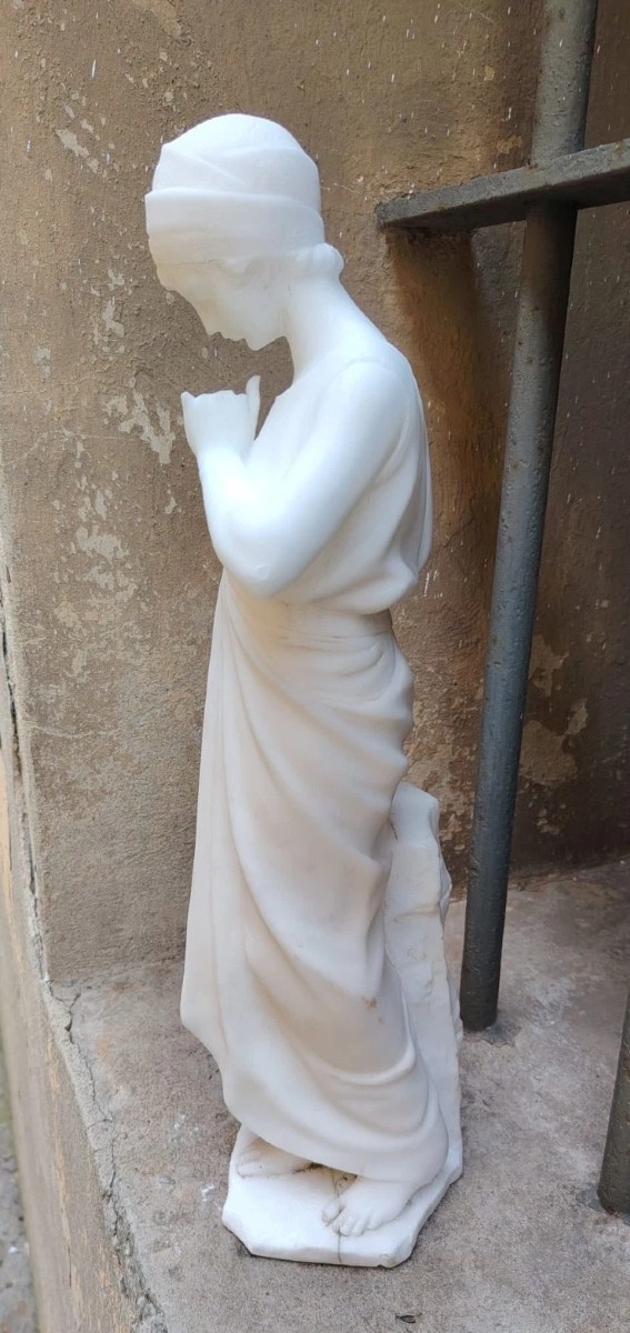 SCULTURA PRIMA METÀ DEL 900 ALABASTRO GIOVANE ACQUAIOLA AL POZZO-photo-1