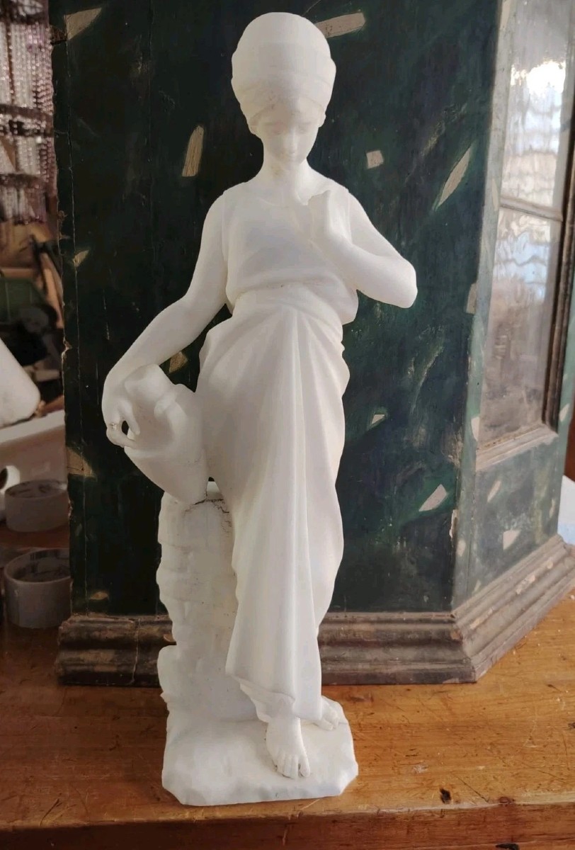 SCULTURA PRIMA METÀ DEL 900 ALABASTRO GIOVANE ACQUAIOLA AL POZZO-photo-3