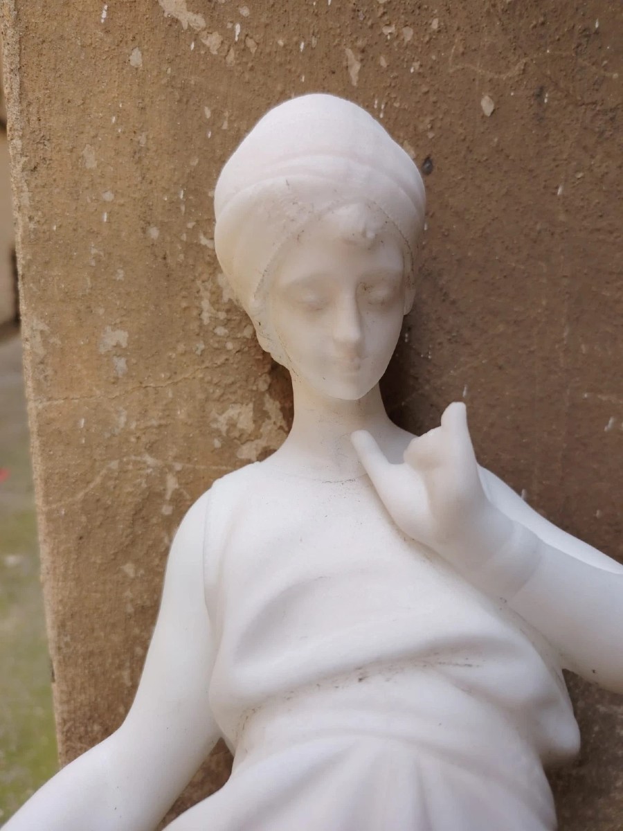 SCULTURA PRIMA METÀ DEL 900 ALABASTRO GIOVANE ACQUAIOLA AL POZZO-photo-8
