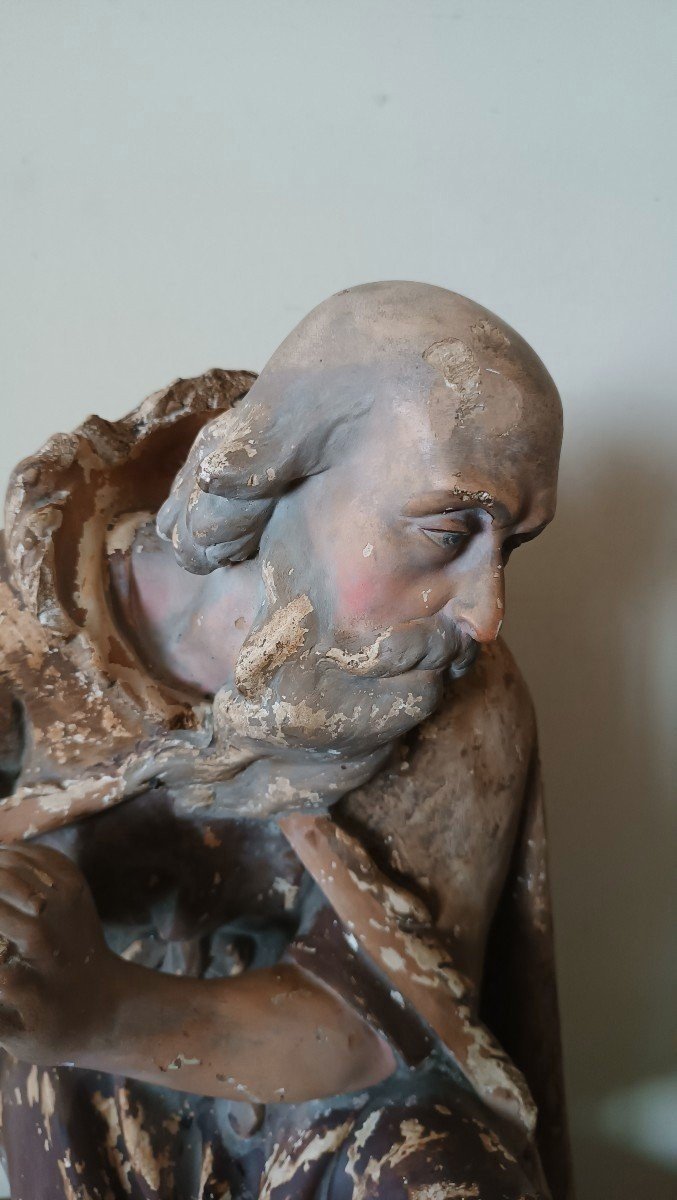 Grande scultura in gesso ,pastore da presepe della fine del XVIII secolo-photo-1