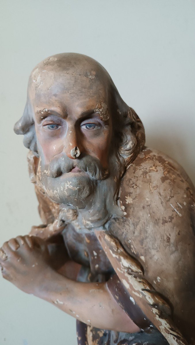 Grande scultura in gesso ,pastore da presepe della fine del XVIII secolo-photo-2
