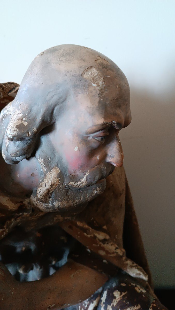 Grande scultura in gesso ,pastore da presepe della fine del XVIII secolo-photo-3