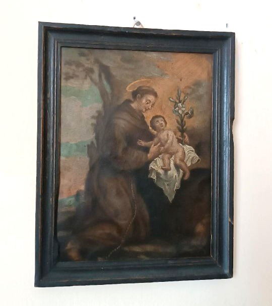 Dipinto olio su rame raffigurante Sant'Antonio da Padova con Bambino ,Inizi XVIII secolo-photo-2