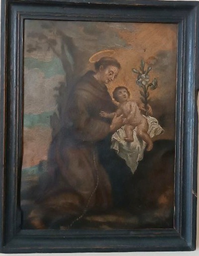 Dipinto olio su rame raffigurante Sant'Antonio da Padova con Bambino ,Inizi XVIII secolo-photo-3