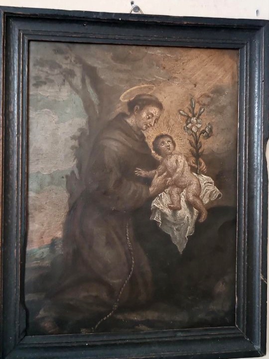 Dipinto olio su rame raffigurante Sant'Antonio da Padova con Bambino ,Inizi XVIII secolo-photo-4