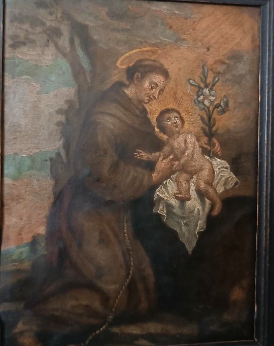 Dipinto olio su rame raffigurante Sant'Antonio da Padova con Bambino ,Inizi XVIII secolo-photo-1
