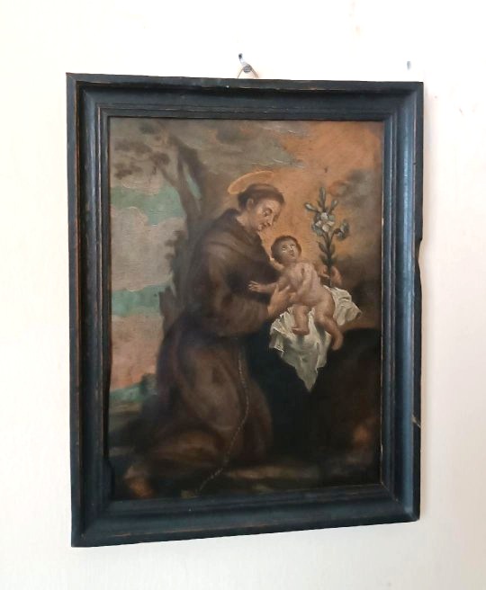 Dipinto olio su rame raffigurante Sant'Antonio da Padova con Bambino ,Inizi XVIII secolo