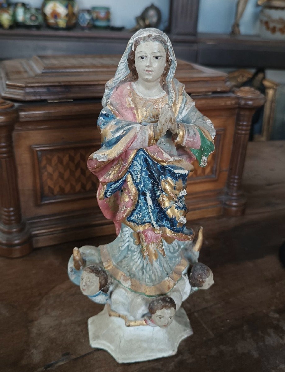 antica piccola scultura in legno ,madonna immacolata  XIX secolo-photo-2