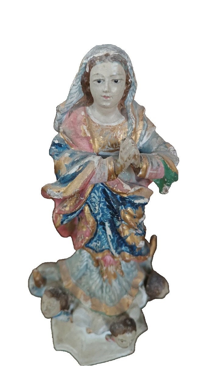 antica piccola scultura in legno ,madonna immacolata  XIX secolo-photo-3