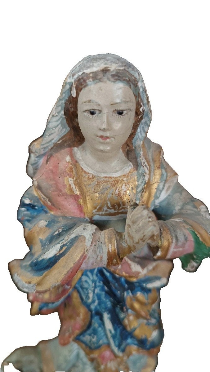 antica piccola scultura in legno ,madonna immacolata  XIX secolo-photo-4