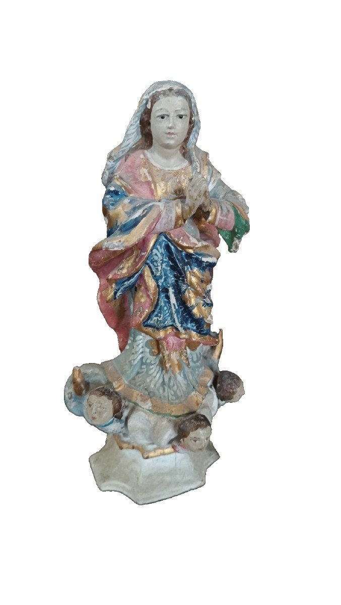 antica piccola scultura in legno ,madonna immacolata  XIX secolo