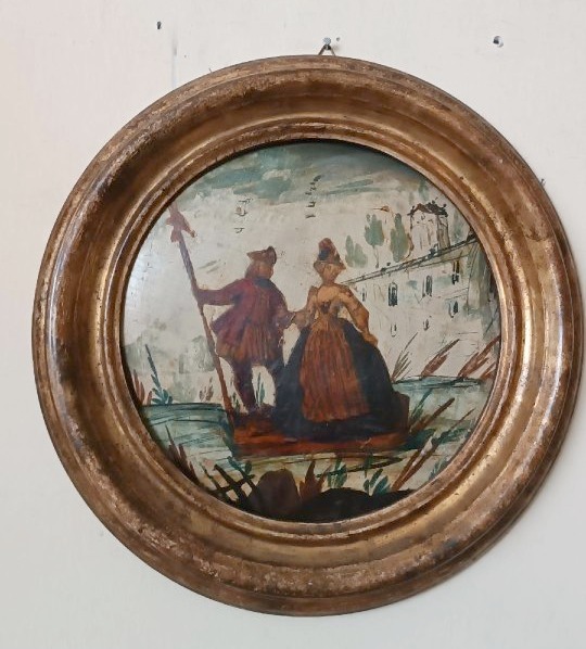 Antica coppia dipinti tecnica ( arte povera ) venezia XVIII secolo-photo-4