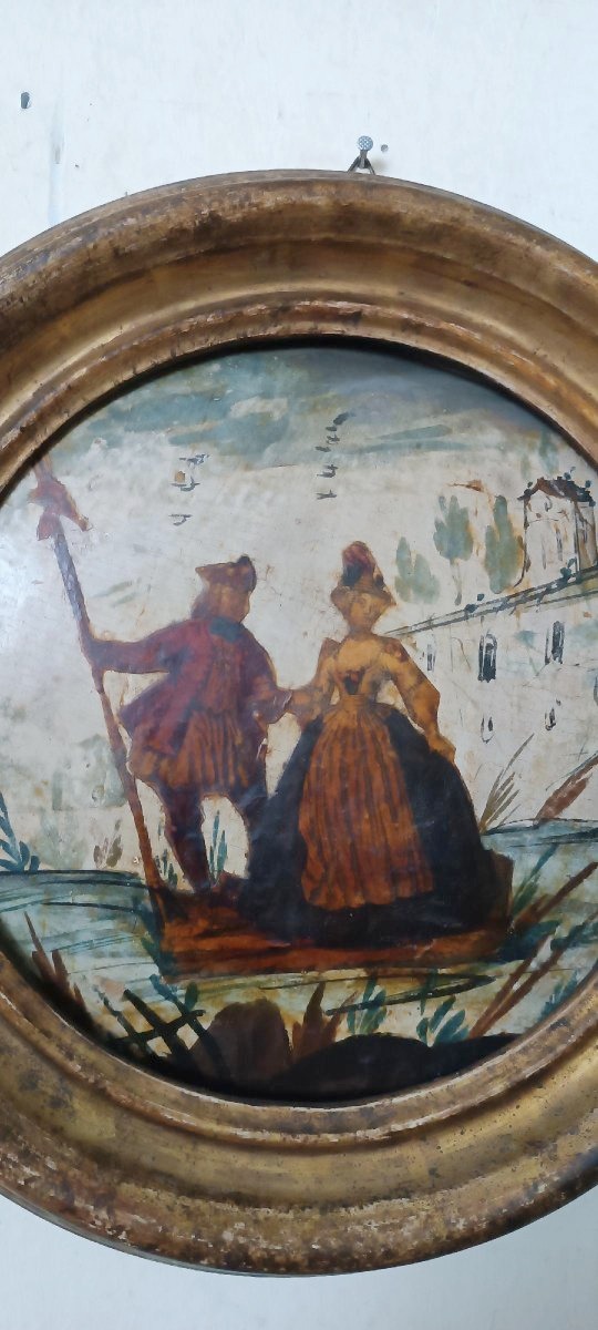 Antica coppia dipinti tecnica ( arte povera ) venezia XVIII secolo-photo-5