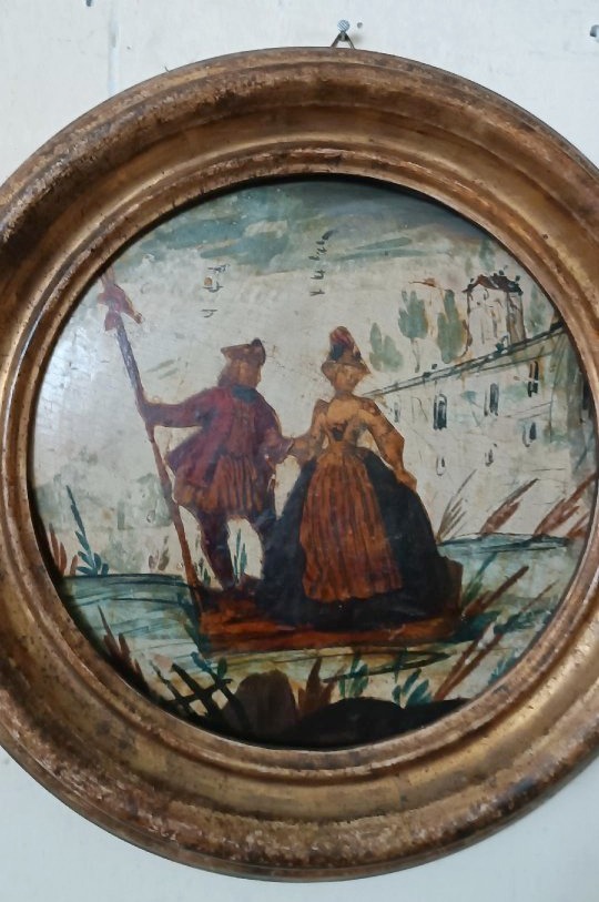 Antica coppia dipinti tecnica ( arte povera ) venezia XVIII secolo-photo-7