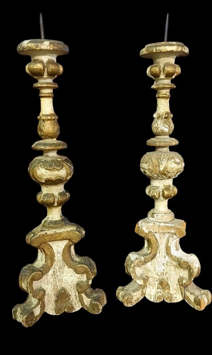 Antica coppia candelieri FINE XVII secolo Luigi XIV barocco