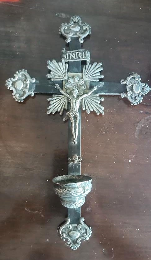 Antico crocifisso ,acquasantiera ,in argento XIX secolo Napoli-photo-2