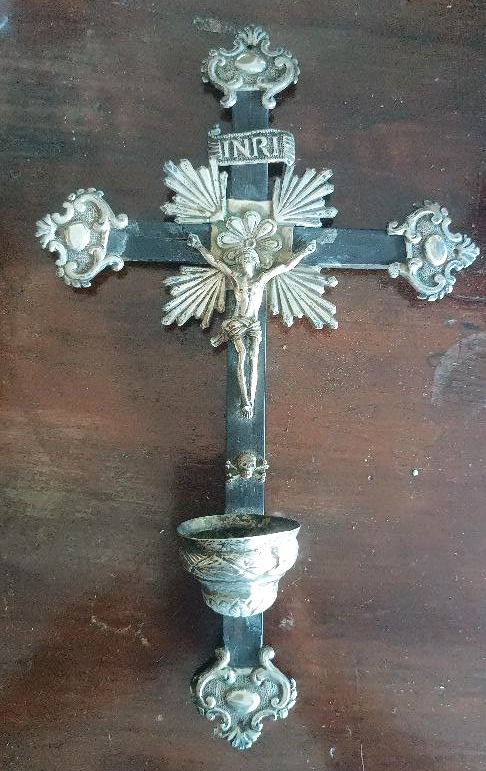 Antico crocifisso ,acquasantiera ,in argento XIX secolo Napoli-photo-3