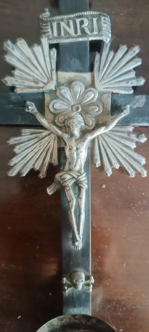 Antico crocifisso ,acquasantiera ,in argento XIX secolo Napoli-photo-4