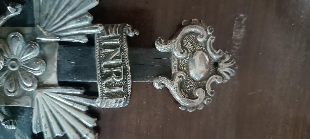 Antico crocifisso ,acquasantiera ,in argento XIX secolo Napoli-photo-1
