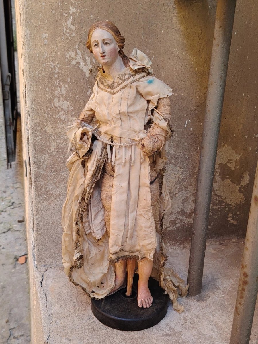 ANTICA STATUA SANTA TESTA IN TERRACOTTA E OCCHI IN VETRO - NAPOLI XVIII SEC-photo-2
