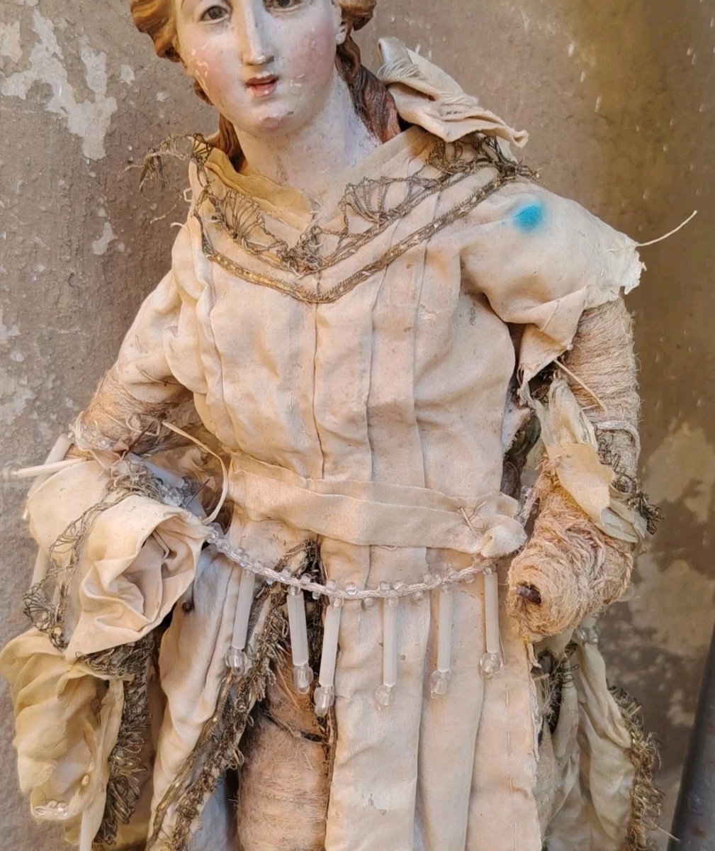 ANTICA STATUA SANTA TESTA IN TERRACOTTA E OCCHI IN VETRO - NAPOLI XVIII SEC-photo-3
