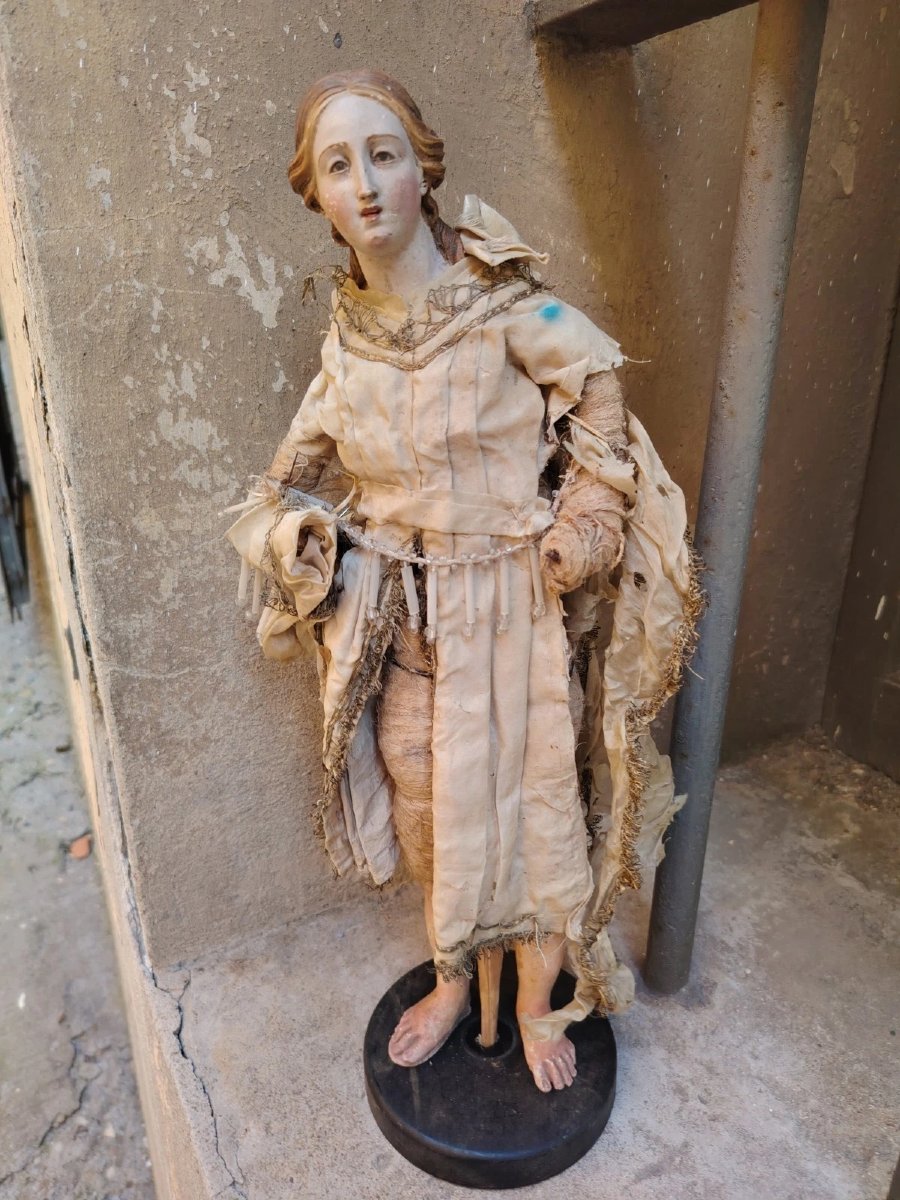 ANTICA STATUA SANTA TESTA IN TERRACOTTA E OCCHI IN VETRO - NAPOLI XVIII SEC-photo-5