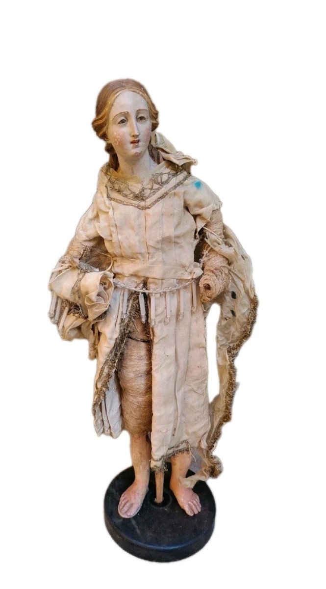 ANTICA STATUA SANTA TESTA IN TERRACOTTA E OCCHI IN VETRO - NAPOLI XVIII SEC