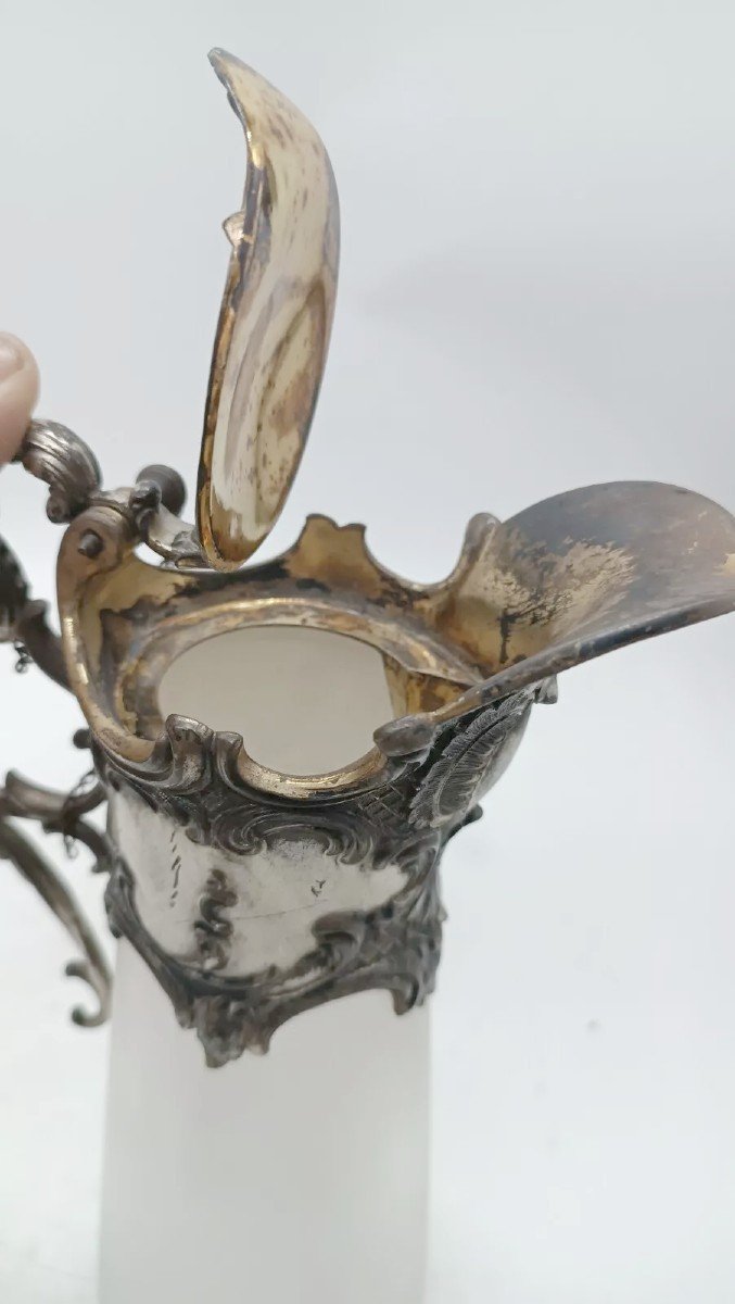 Vassoio con caraffa e 6 bicchieri vetro e metallo argentato FINE XIX secolo-photo-6