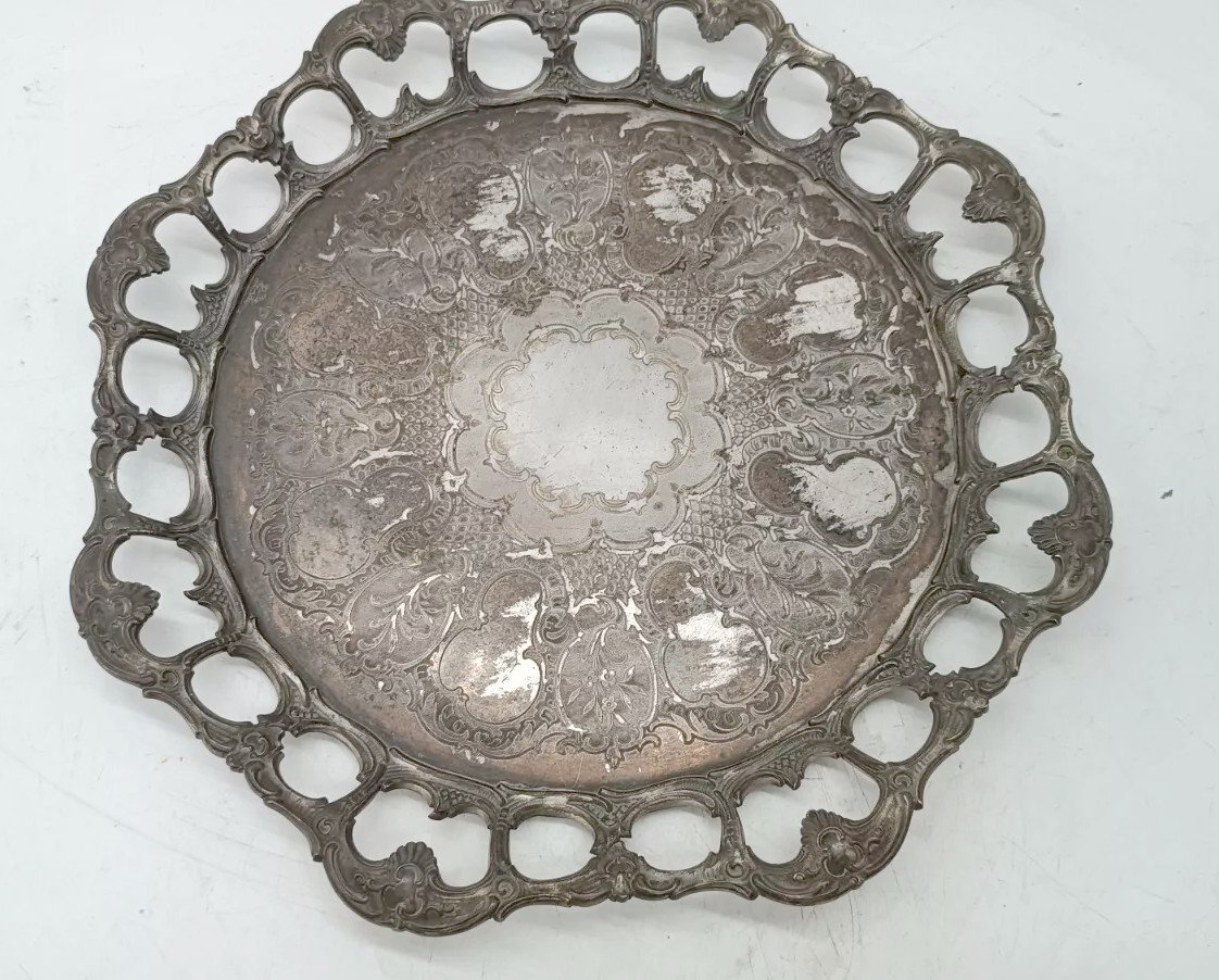 Vassoio con caraffa e 6 bicchieri vetro e metallo argentato FINE XIX secolo-photo-7