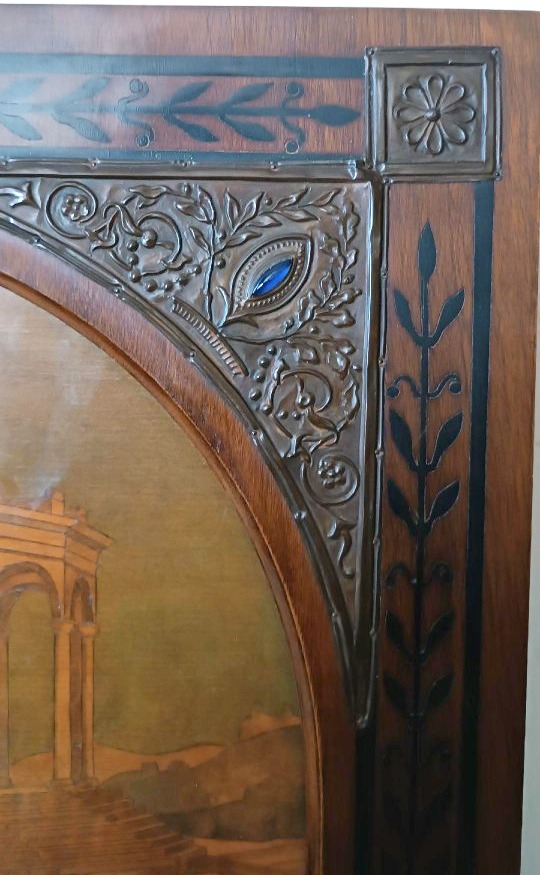 Pannello intarsiato ,cornice intarsiata ,primi 900 Italia ,sposalizio della vergine da Raffaell-photo-1