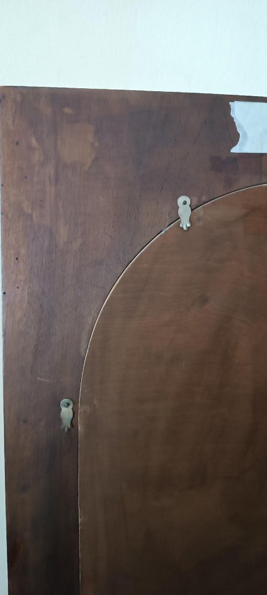 Pannello intarsiato ,cornice intarsiata ,primi 900 Italia ,sposalizio della vergine da Raffaell-photo-8