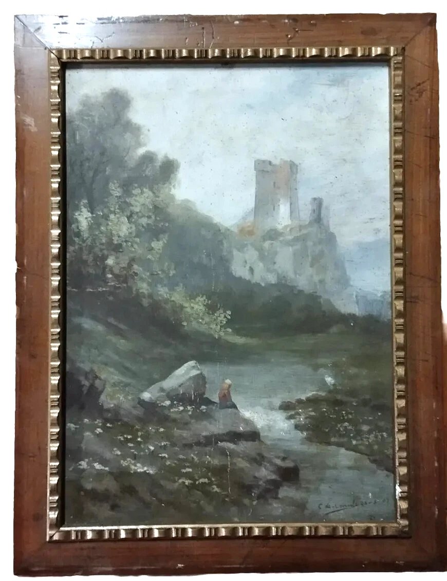 Dipinto Primi 900 Olio Su Cartoncino Italia C.De Consoli