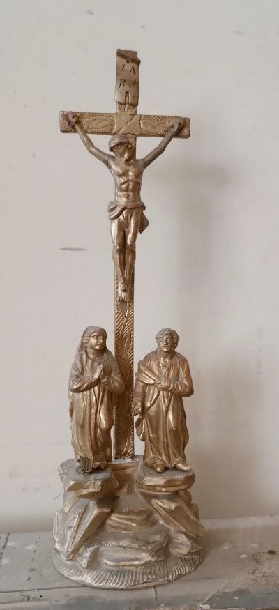 crocifisso antico crocifissione golgota legno dorato XIX secolo-photo-2