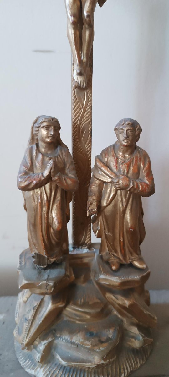 crocifisso antico crocifissione golgota legno dorato XIX secolo-photo-1
