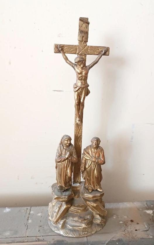crocifisso antico crocifissione golgota legno dorato XIX secolo