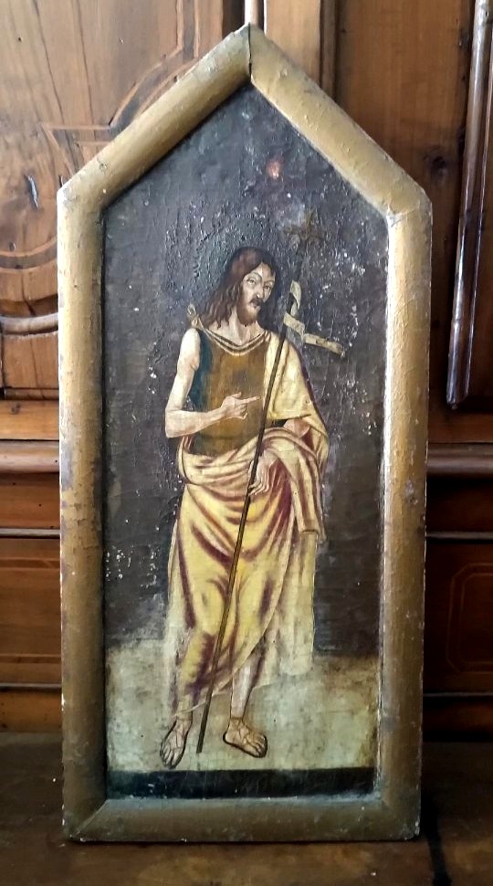 Dipinto su tavola scuola cretese XVIII secolo-San Giovanni Battista