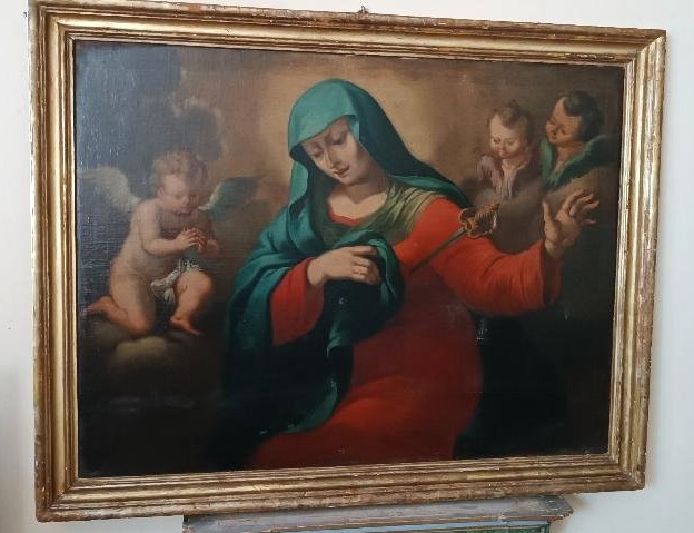 Grande antico dipinto-olio su tela raffigurazione Madonna addolorata -periodo BAROCCO-photo-2