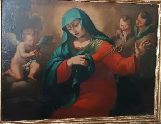 Grande antico dipinto-olio su tela raffigurazione Madonna addolorata -periodo BAROCCO-photo-3