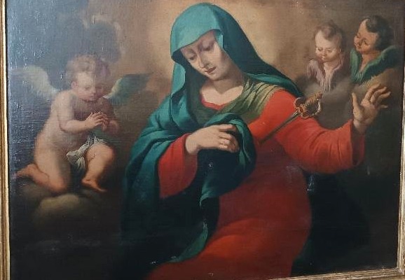 Grande antico dipinto-olio su tela raffigurazione Madonna addolorata -periodo BAROCCO-photo-4