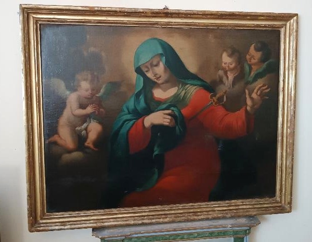 Grande antico dipinto-olio su tela raffigurazione Madonna addolorata -periodo BAROCCO