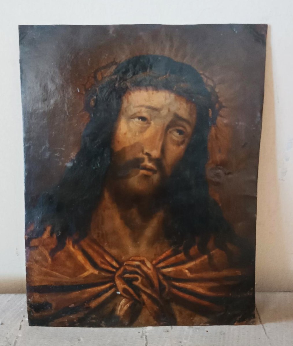 Antico dipinto su rame ,cristo Ecce homo -photo-2