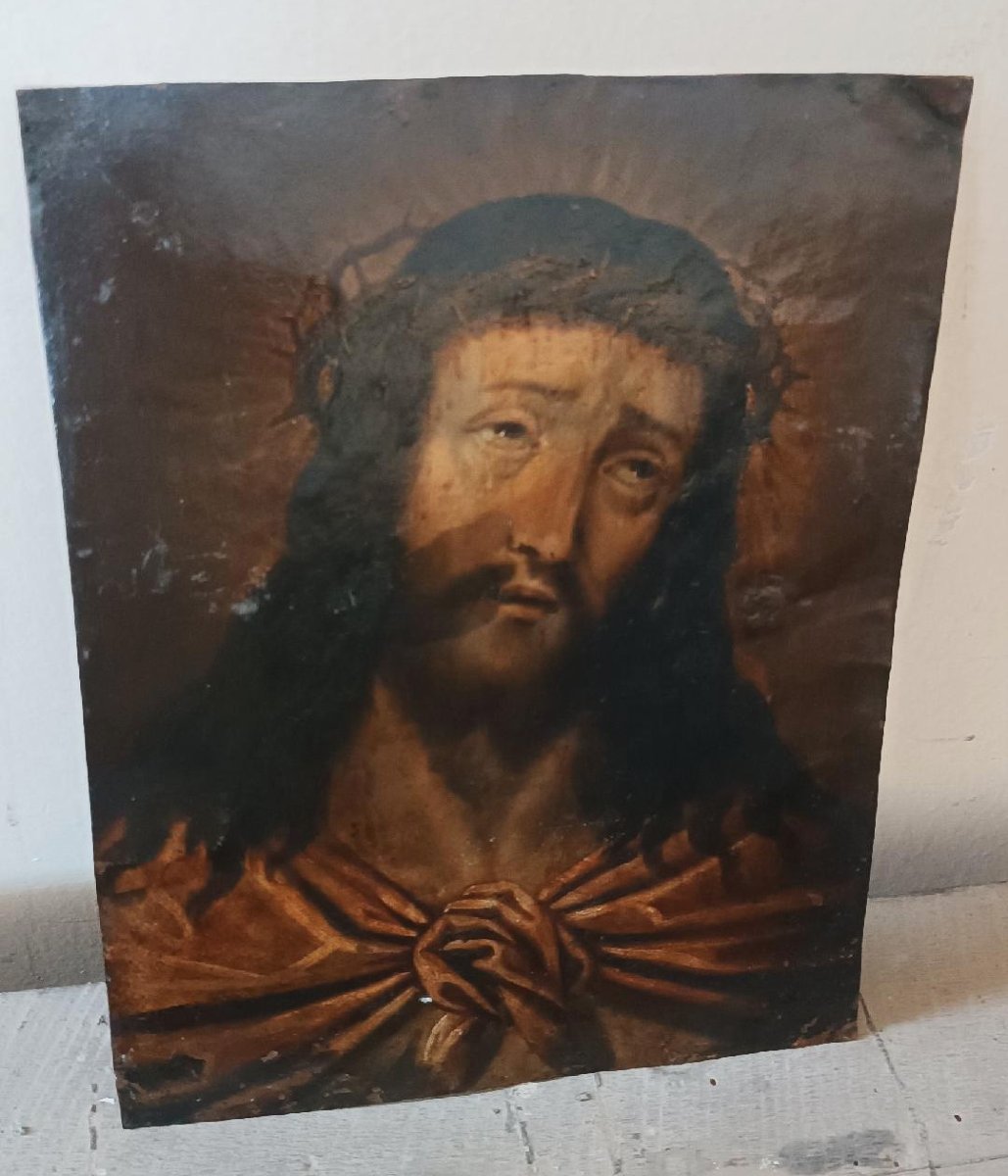 Antico dipinto su rame ,cristo Ecce homo -photo-3