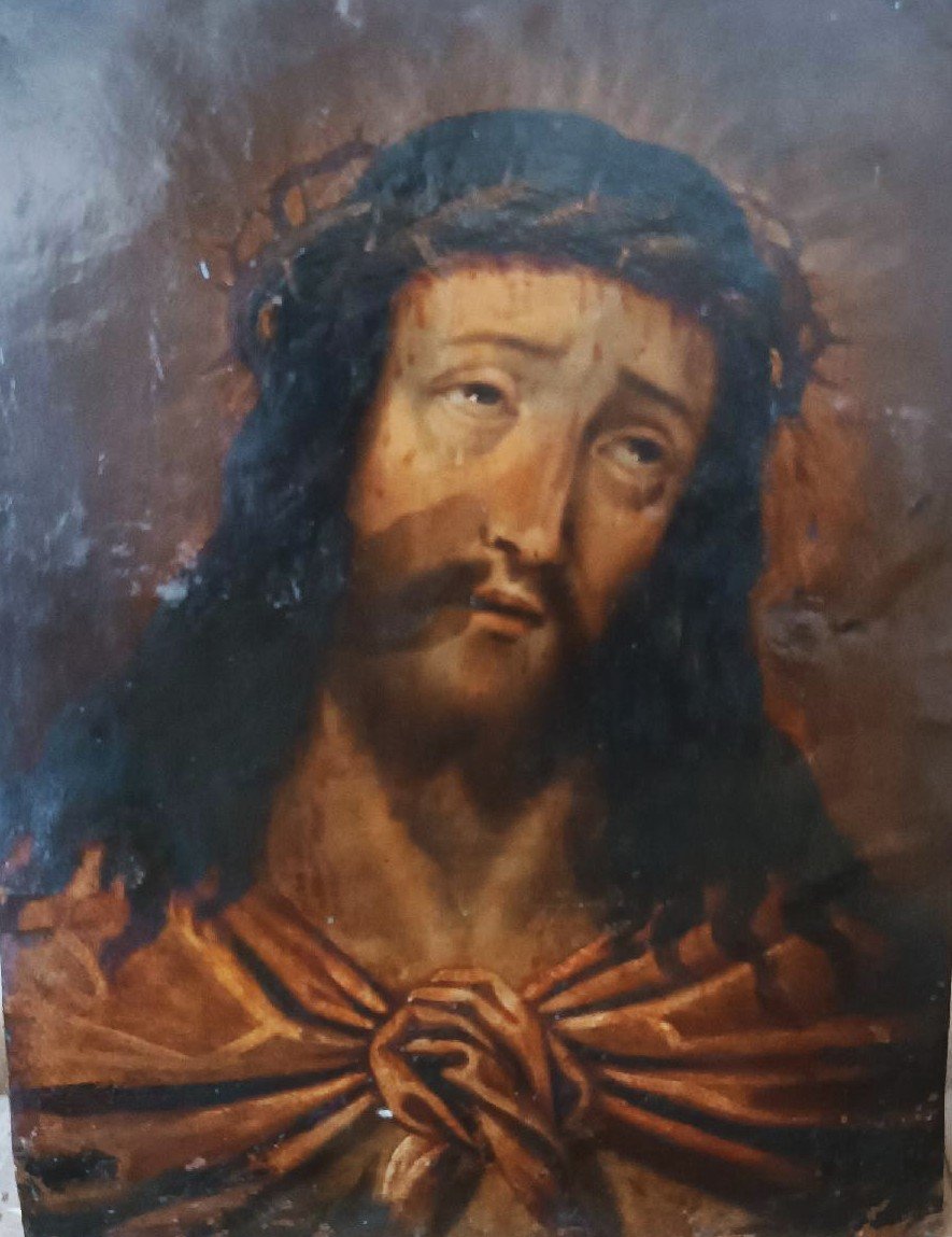 Antico dipinto su rame ,cristo Ecce homo 