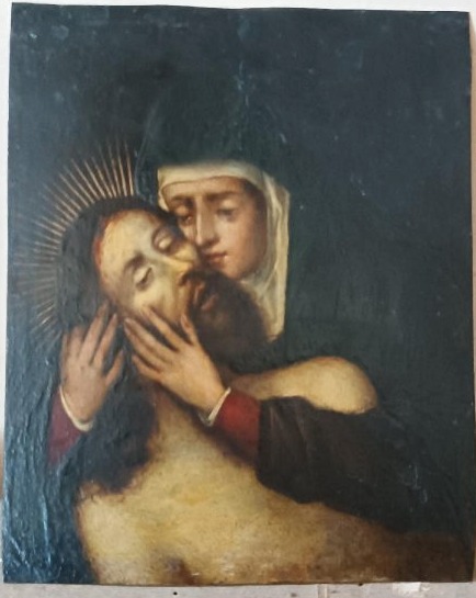 Antico dipinto su rame XVII secolo-Maria con cristo --photo-3