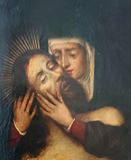 Antico dipinto su rame XVII secolo-Maria con cristo --photo-1