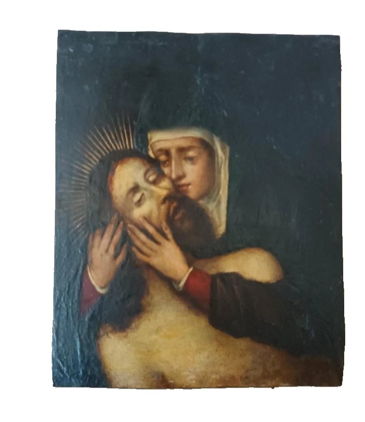 Antico dipinto su rame XVII secolo-Maria con cristo -